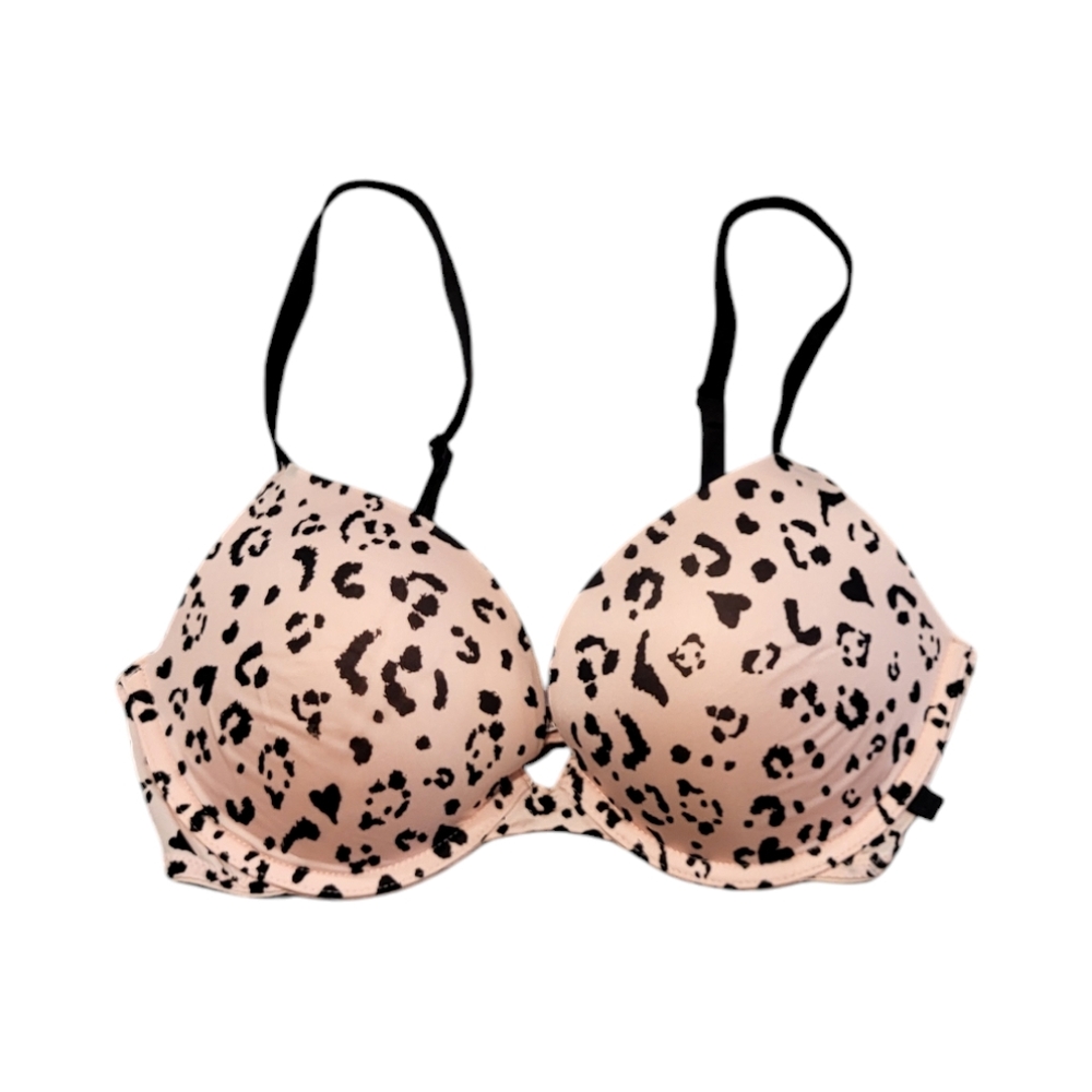 Victoria's Secret Push Up Bra 32D Animal Print Underwire Padded Cheetah Leopard